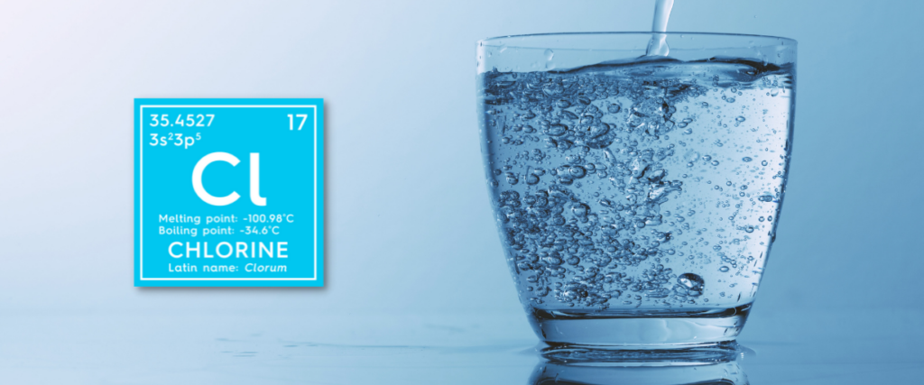 Risks of Chlorine in Treated Water A glass of water next to the chlorine element