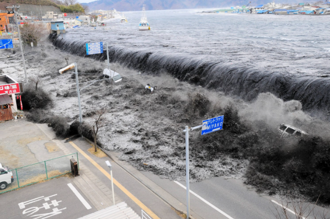Water-Based Natural Disasters, a picture of a tsunami in Japan.